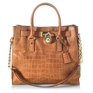 Michael Kors Hamilton Croc Embossed Tote - Tan